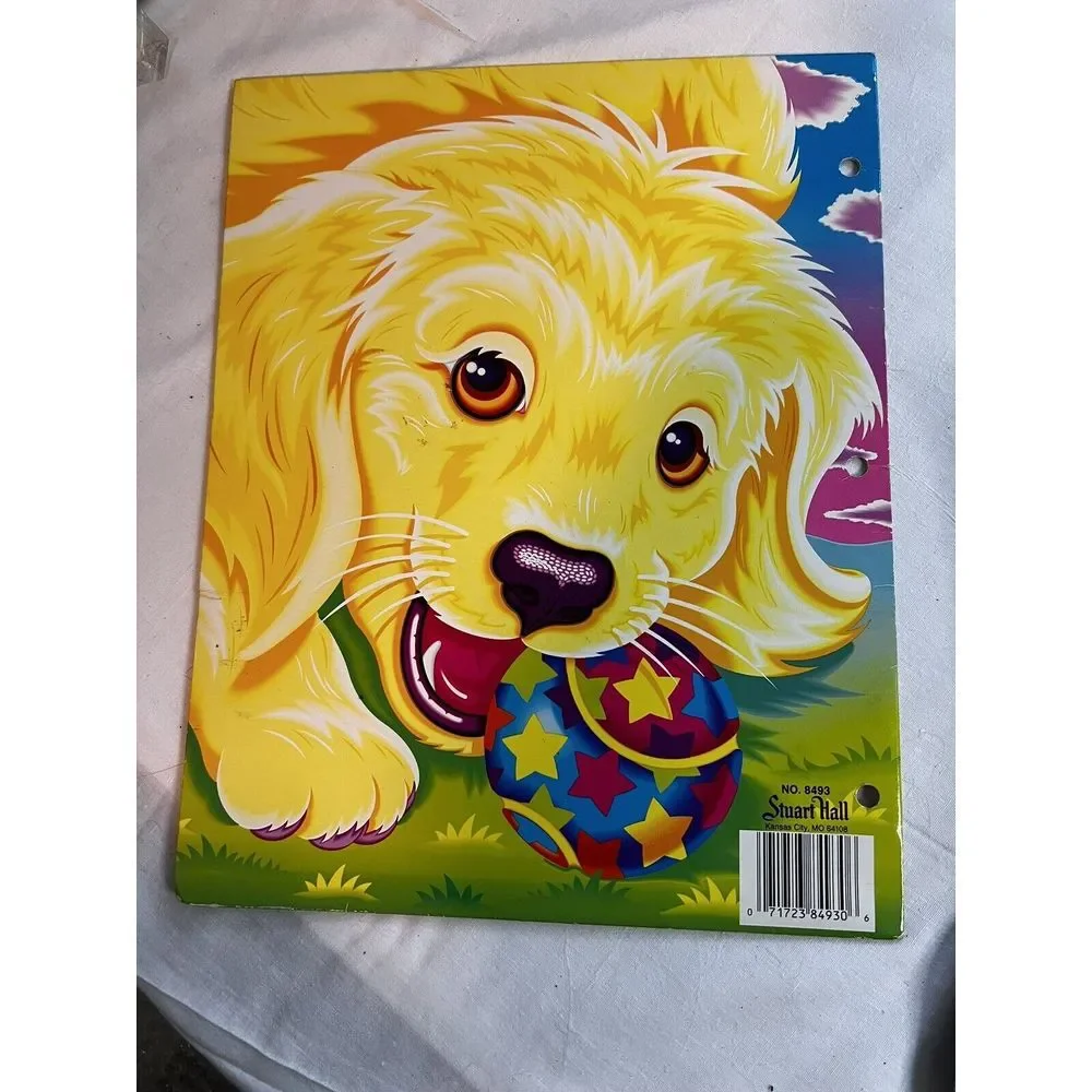 Vintage‎ Lisa Frank Bifold 3 Hole Pocket Folder Golden Lab Puppy With Ball